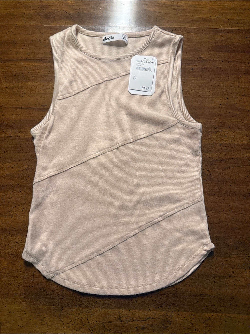 NWT Elodie Cream Ribbed Diagonal Seam Tank Top